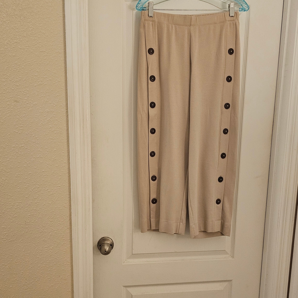 Appleseed's Cream Button Accent Wide Leg Pants